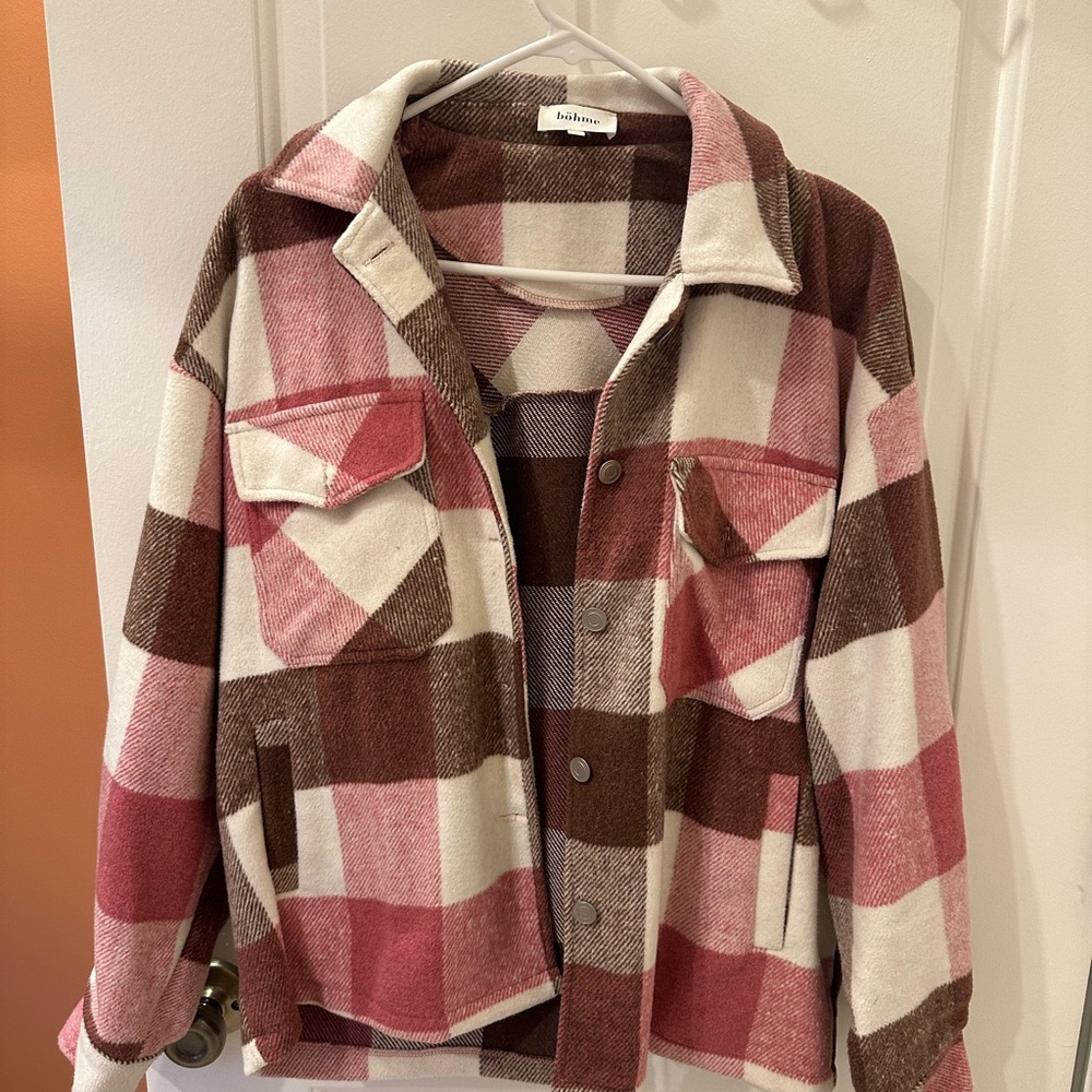 Bohme Pink & Brown Plaid Shacket